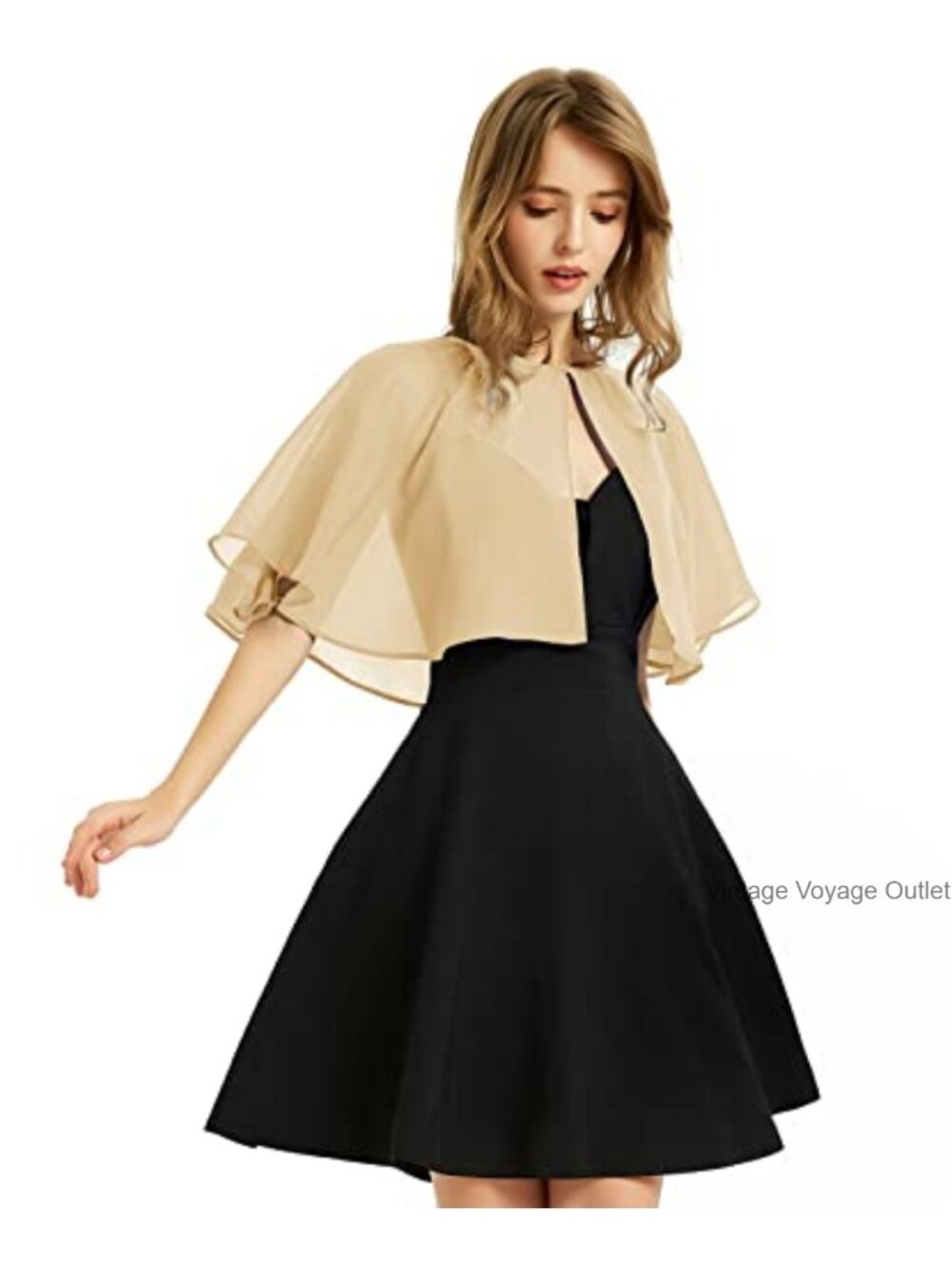 Chiffon Shawl Wrap Evening Dress Coverup Button Cape One Size